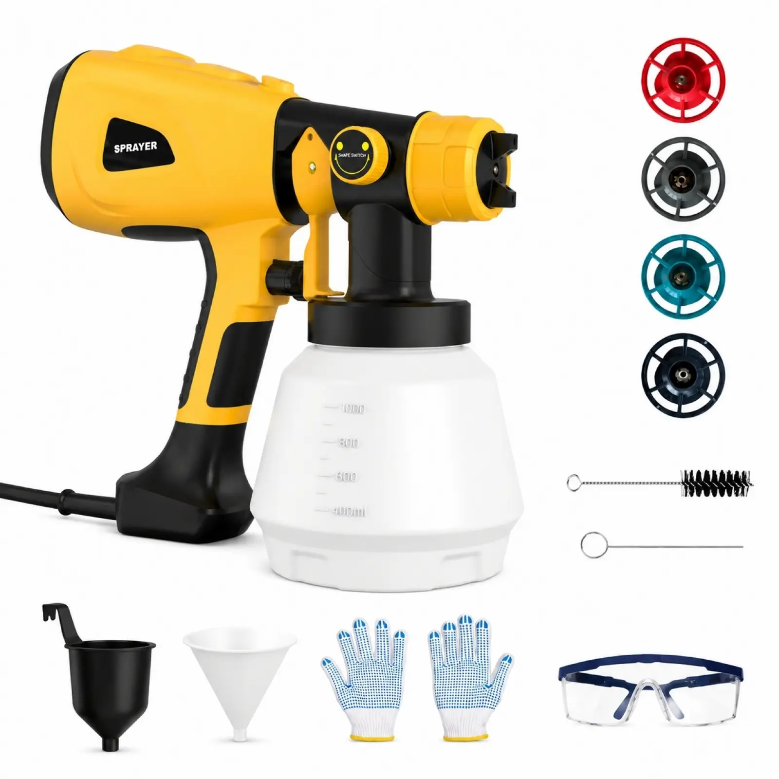 1000W Double-Insulated Electric Spray Painting Machine Kit - 4 Nozzles (Incl. 1.0mm), Adjustable Spray Width, Easy-to-Clean Design with Cleaning Brush, for House Painting, DIY Fences, Furniture Projects, Paint Sprayer For House Painting, Sprayer Assembly