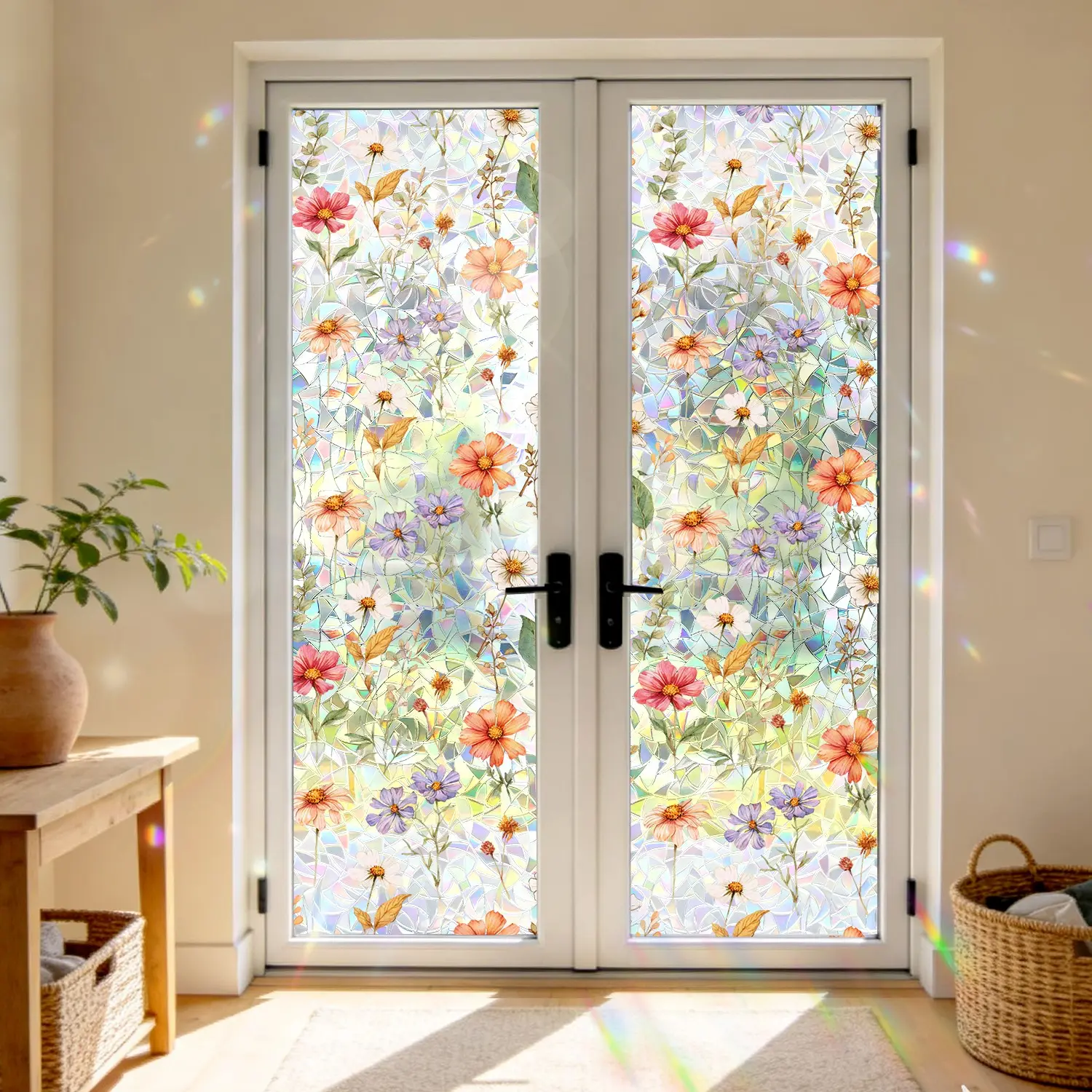 45cm Wide Crescent Pattern Static Glass Sticker, Floral Design, Suitable for Various Windows, Beautiful Effect in Sunlight