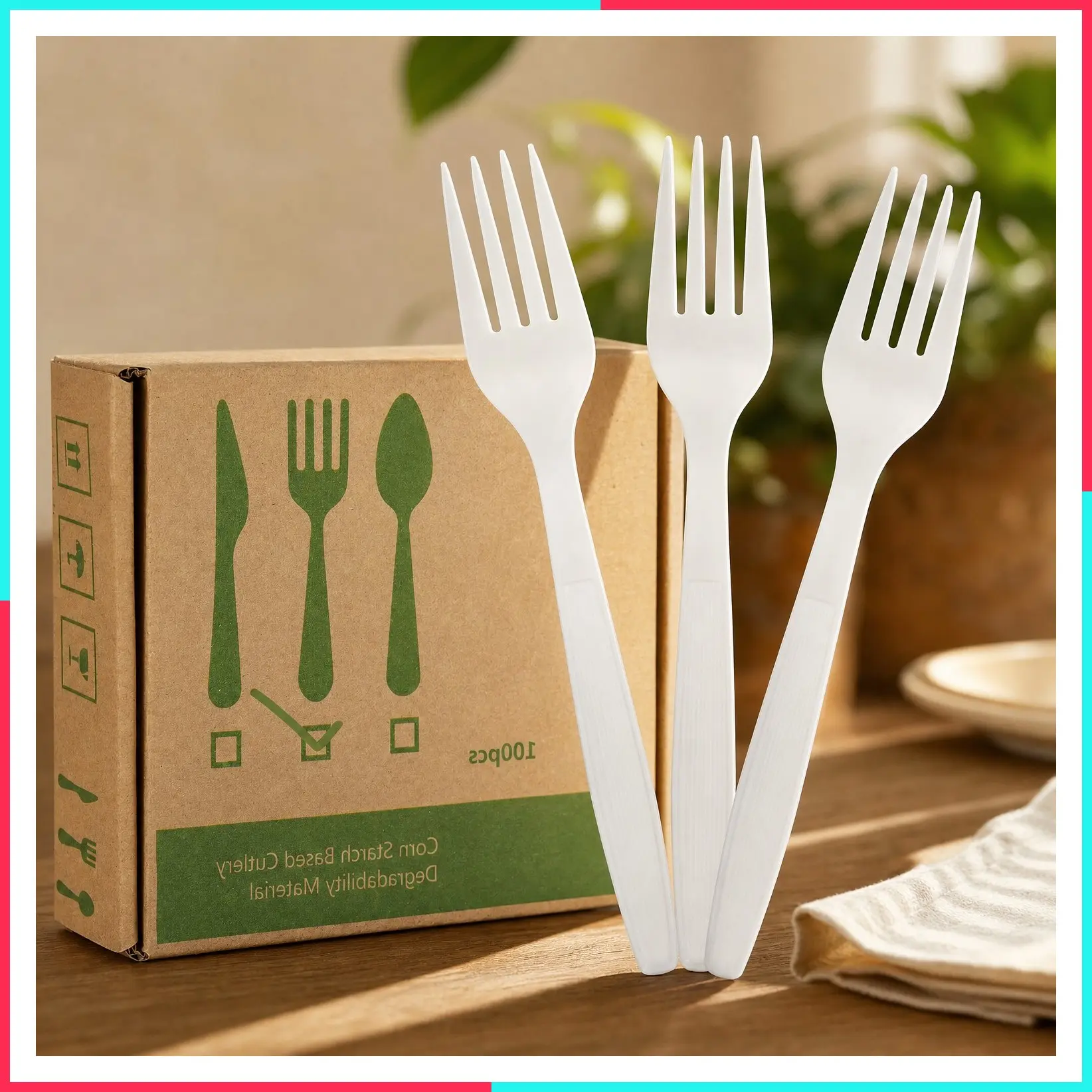 Compostable Forks, 100% Biodegradable Disposable Utensils for Party, Large Eco Friendly Durable Heat Resistant Alternative to Plastic Forks