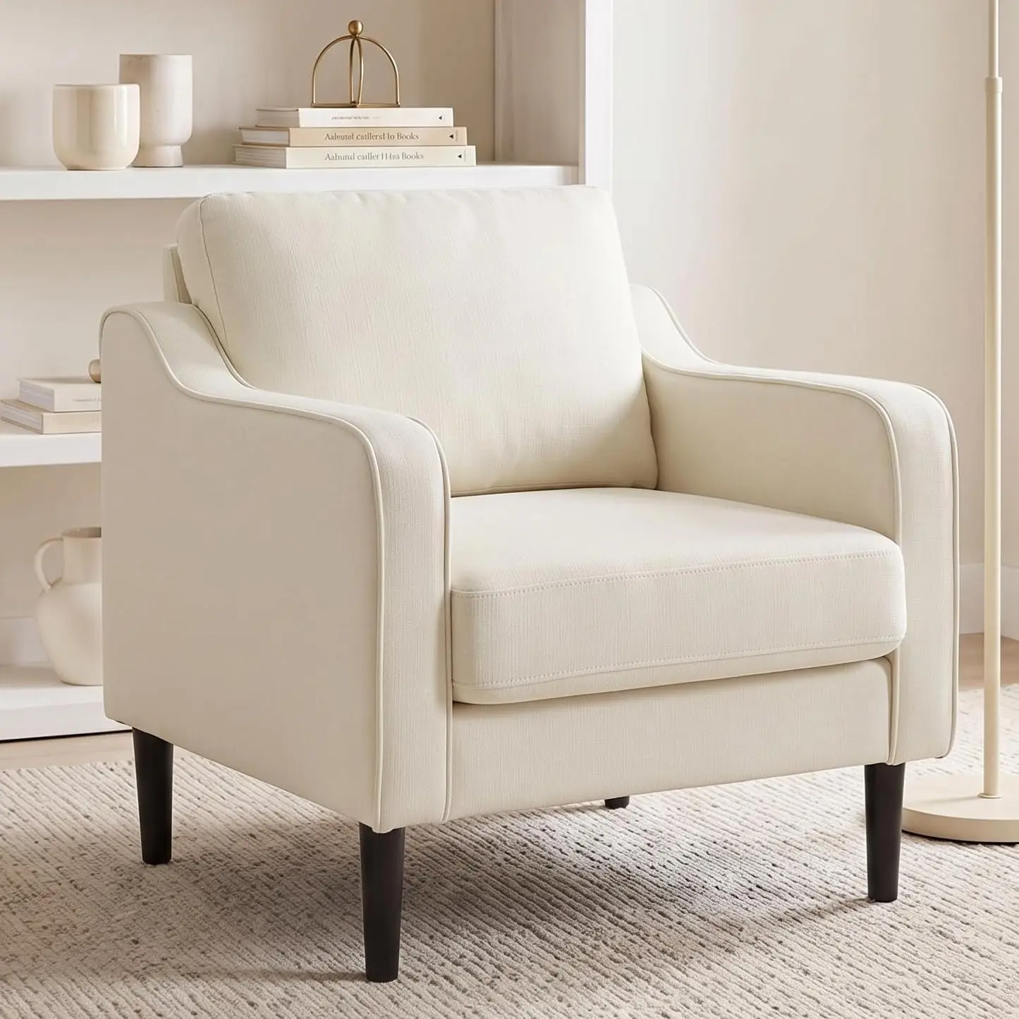 Garvee Modern Upholstered Accent Chair - Comfy Single Armchair with Solid Wood Legs & High-Density Foam Cushion - 300lbs Capacity - Perfect for Living Room, Bedroom, Apartment, Home Office - Beige/Gray/Green