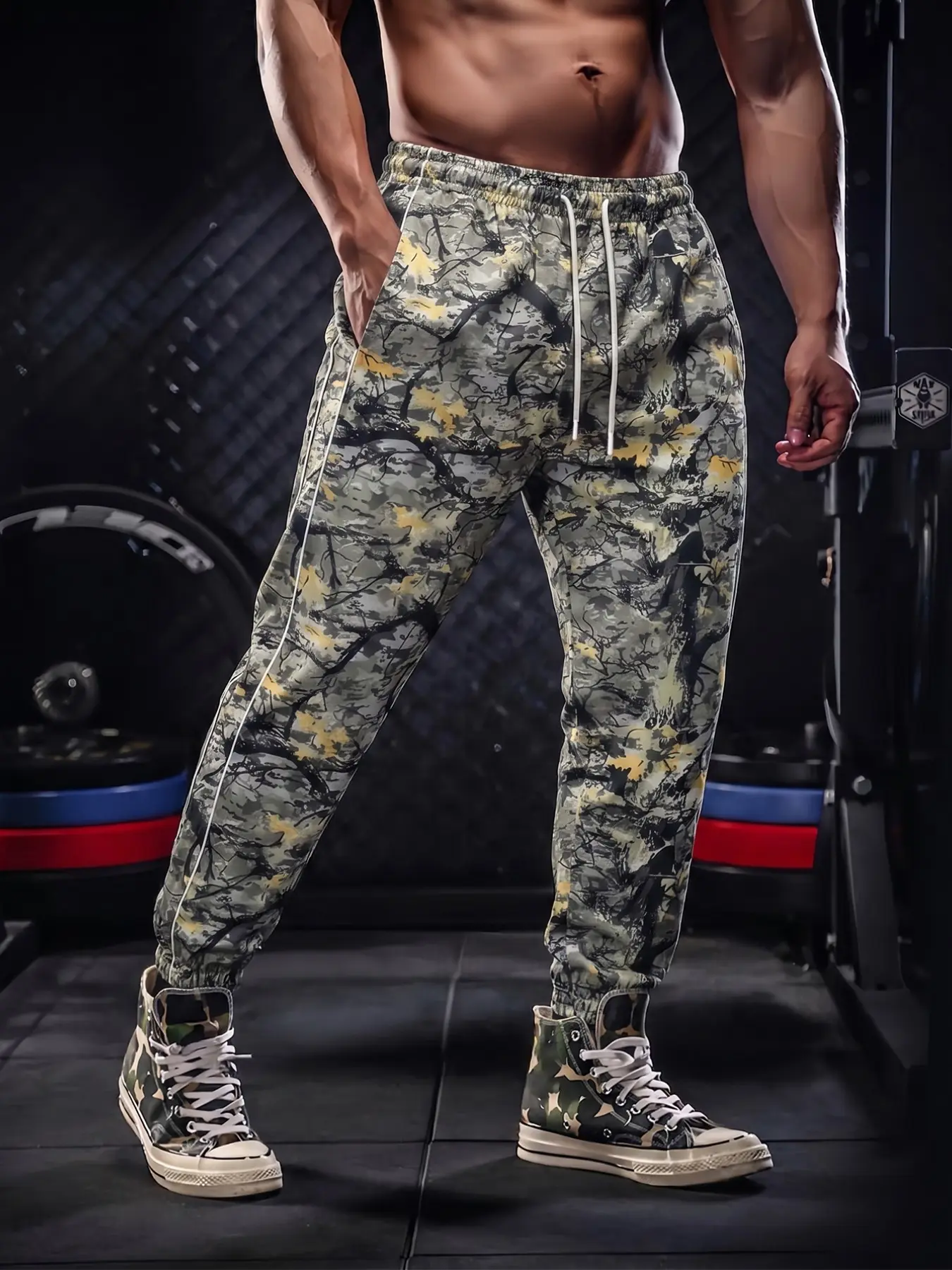 Men's Camouflage Sports Pants, 100% Polyester, Moisture-Wicking, Adjustable Waist, Outdoor Tactical, Fishing, Camping, Casual Wear