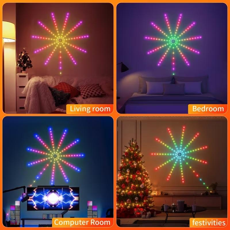 RGB fireworks effect LED ambient light, supports APP control, smart color-changing light strip, suitable for party lights, bedroom lights, and holiday decorative lights. Smart LED light.