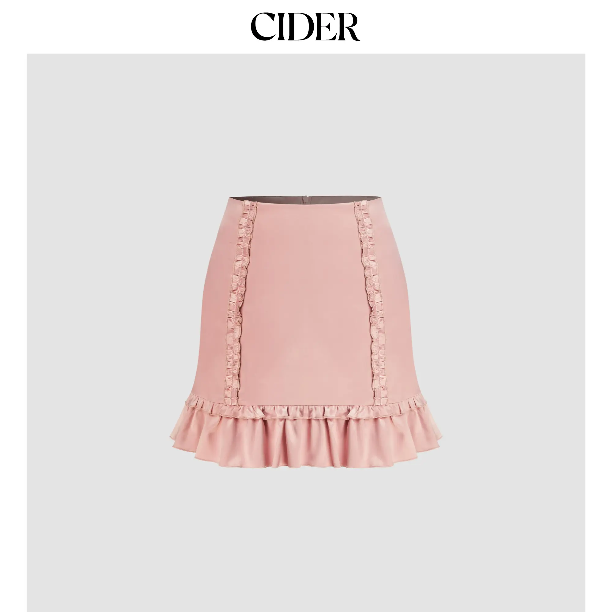 Cider [size 2-10] Satin Mid Rise Ruffle Hem Solid Mini Skirt
