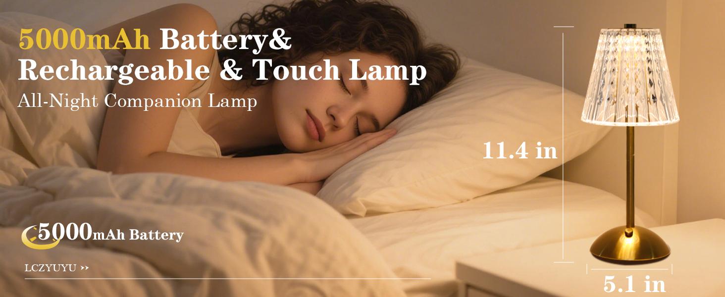 2 Pack Crystal Table Lamp, 5000mAh Rechargeable Battery Lamp with Touch Control, 3 Color Temperatures, Dimmable Brightness, Matte Aluminum Light for Bedroom/Bar/Kitchen/Outdoor, Home Décor