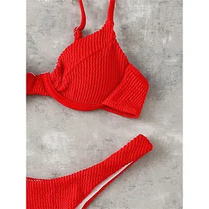 2026 New Ribbed Underwired Bikini Female Swimsuit Women Swimwear Two-pieces Bikini set Thong Bather Bathing Suit Swim V2697