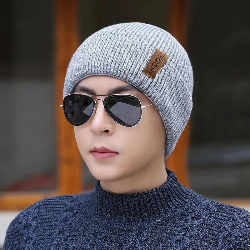 Unisex Letter Label Chic Winter Warm Hat Stylish Fleece Cozy Beanie Hat For Men Women Outdoor Thicken Ski Sports Knitted Hat
