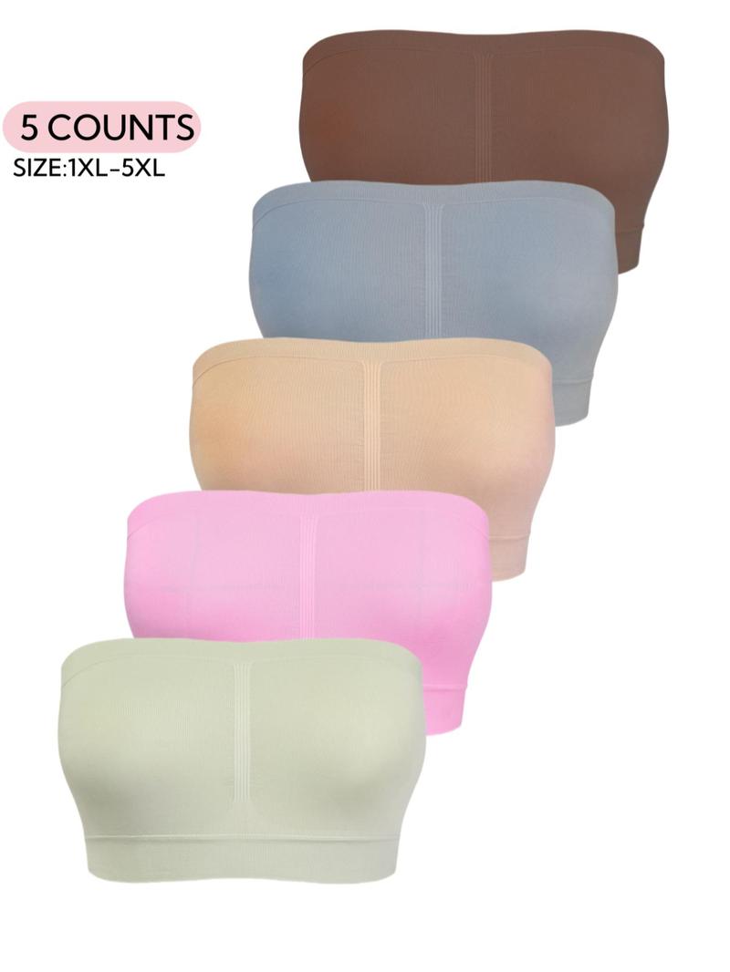 【Plus Size】solid Color Bandeau Bra, Casual Comfortable Breathable Bra for Daily Wear, Women's Plus Size Lingerie for All Seasons, Straplessbra