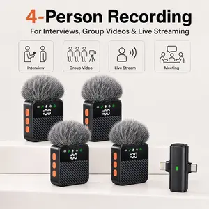 Wireless Lavalier Microphone Set, 4 Mics + USB-C/lightning Receiver, Plug-And-Play, Noise Reduction, Portable Storage Box