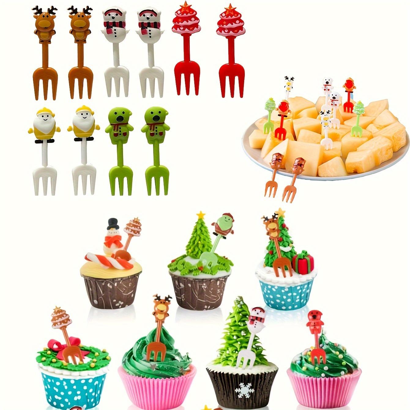 Set of 10 Christmas Themed Plastic Dessert Forks - Vibrant Santa Claus Mini Forks for Creative Fruit Picks, Home Kitchen, Camping, Party, Bento Accessories, Festive Party Supplies, Disposable, Reusable, Easy to Clean, Durable, and Fun Cutlery Tableware