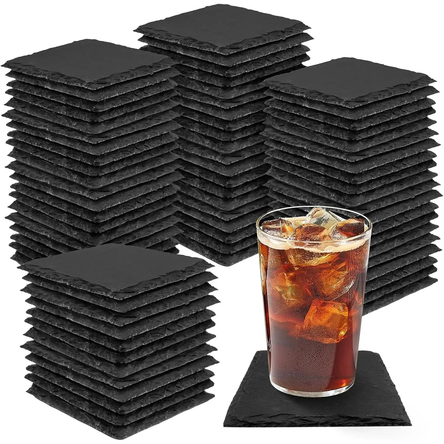 68 Pieces Slate Coasters, Size 4 x 4 inch Black Coasters Stone Coaster Set, Square，Perfect for use in Your Home, Office, Kitchen,bar,Christmas or Anywhere.