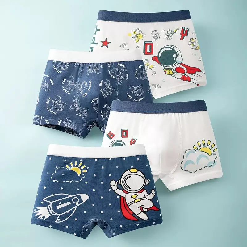 4-Pack Boys' Boxer Briefs with Cartoon Dinosaur and Car PatternsChildren's underwear, boys' flat corner pants, men's all cotton A-class four corner shorts, teenagers and boys--DHY