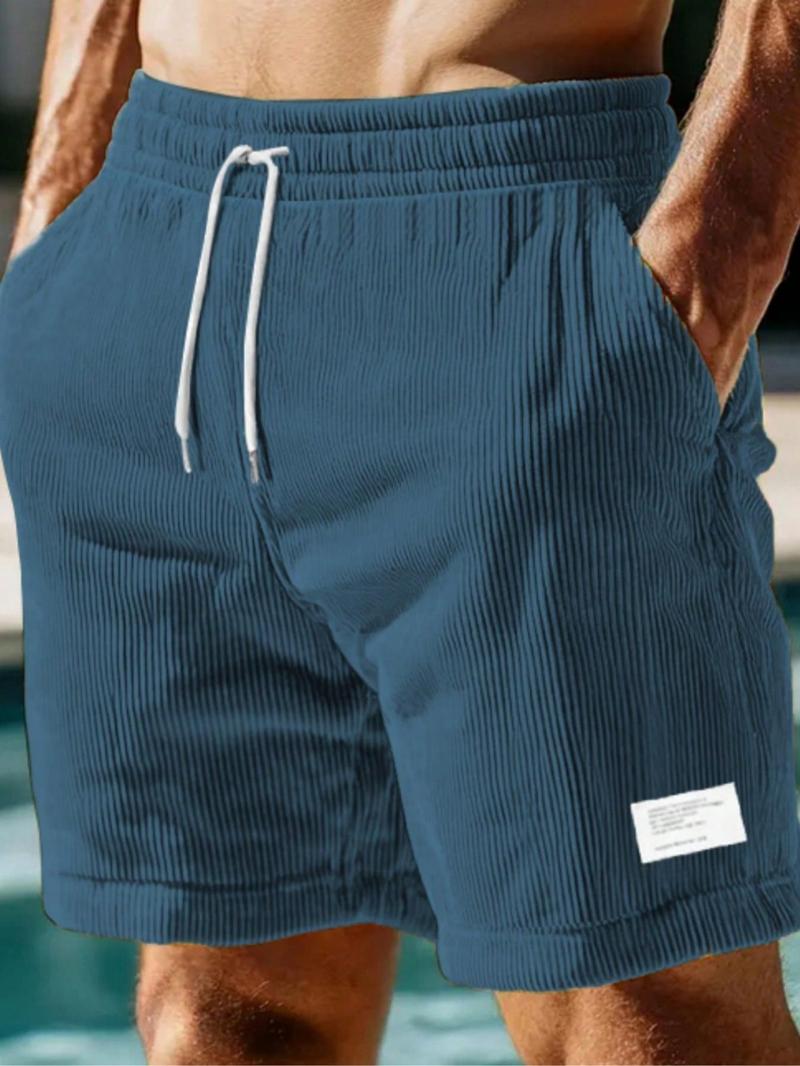 Men's Regular Fit Corduroy Shorts, Casual Comfy Swim Shorts for Summer, Men's Bottoms for Daily Outdoor Wear, Men's Shorts, Beach Outdoor Wear, Swimtrunks, Drawstring Swim Bottom, Solid Swim Shorts
