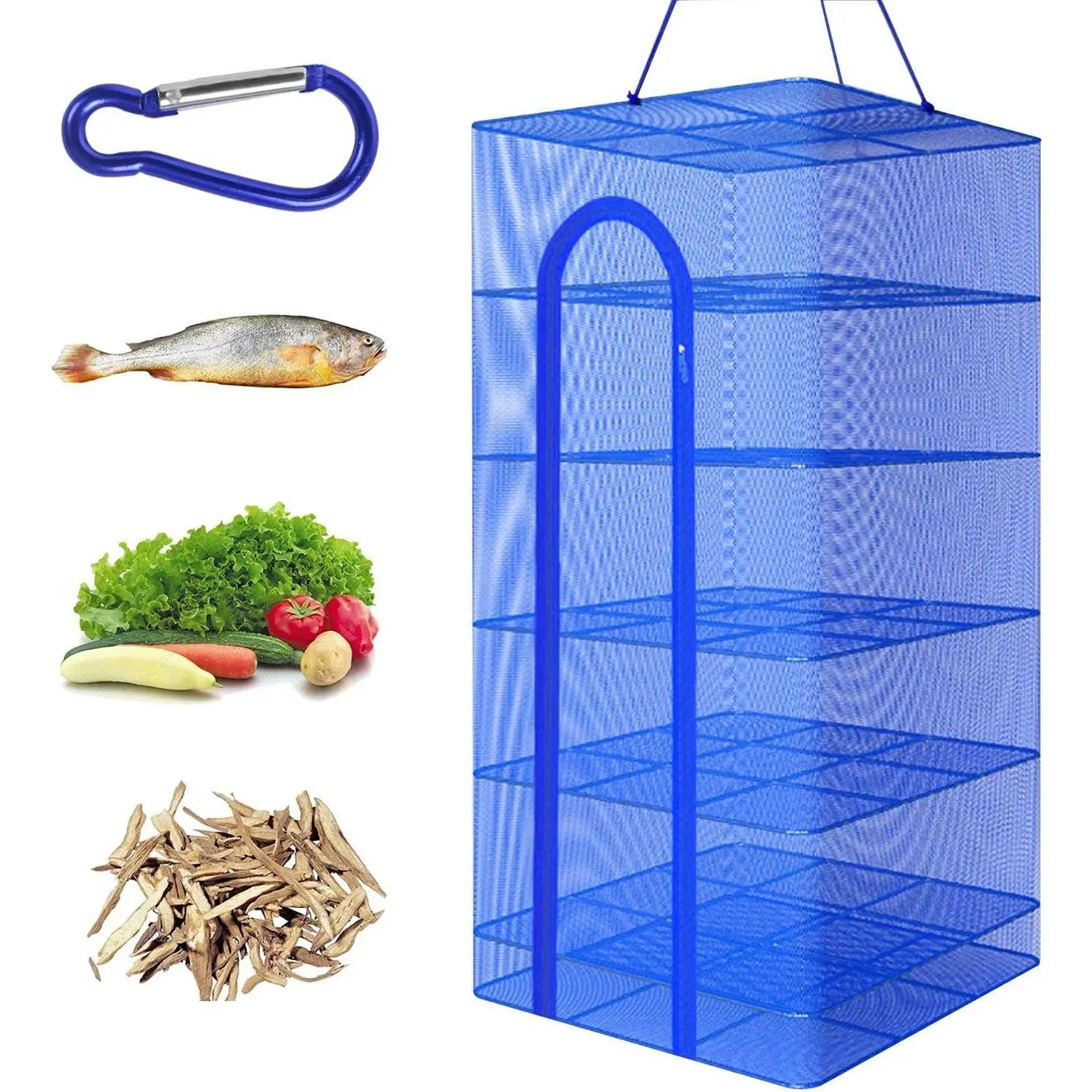 Hwayslon 6 Layer Foldable Hanging Drying Net, 19.7"x19.7"x37.4" Collapsible Mesh Dry Rack with Zippers for Drying Fish, Vegetables, Fruit, Herbs, Seeds