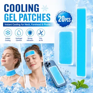 20Pcs Instant Cooling Patches Summer Hydrogel Style, 12/45cm Length Disposable Gel Ice Pads for Forehead Neck Body and Phone Cooling, Soft Skin-Friendly Portable Cool Pack for Outdoor Activities, Camping, Hiking, Sports, Travel and Hot Weather Comfort