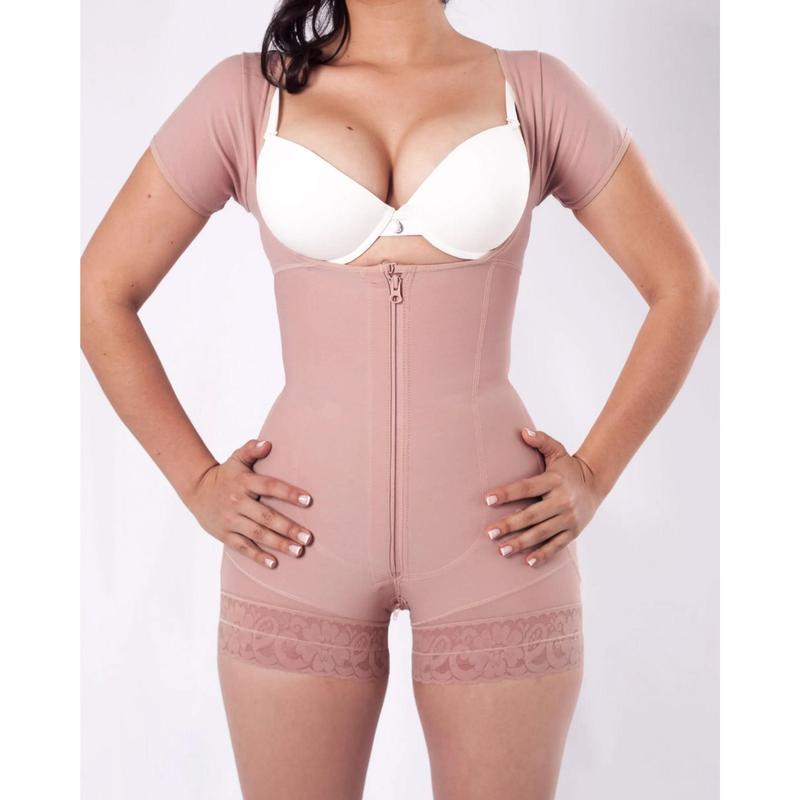 M MYODRESS Zip Hook Plunge Corset Bodysuit Sleeve Snatch Short Sleeve Tummy Control  Open Bust Shapewear For Women With Zipper Crotch
