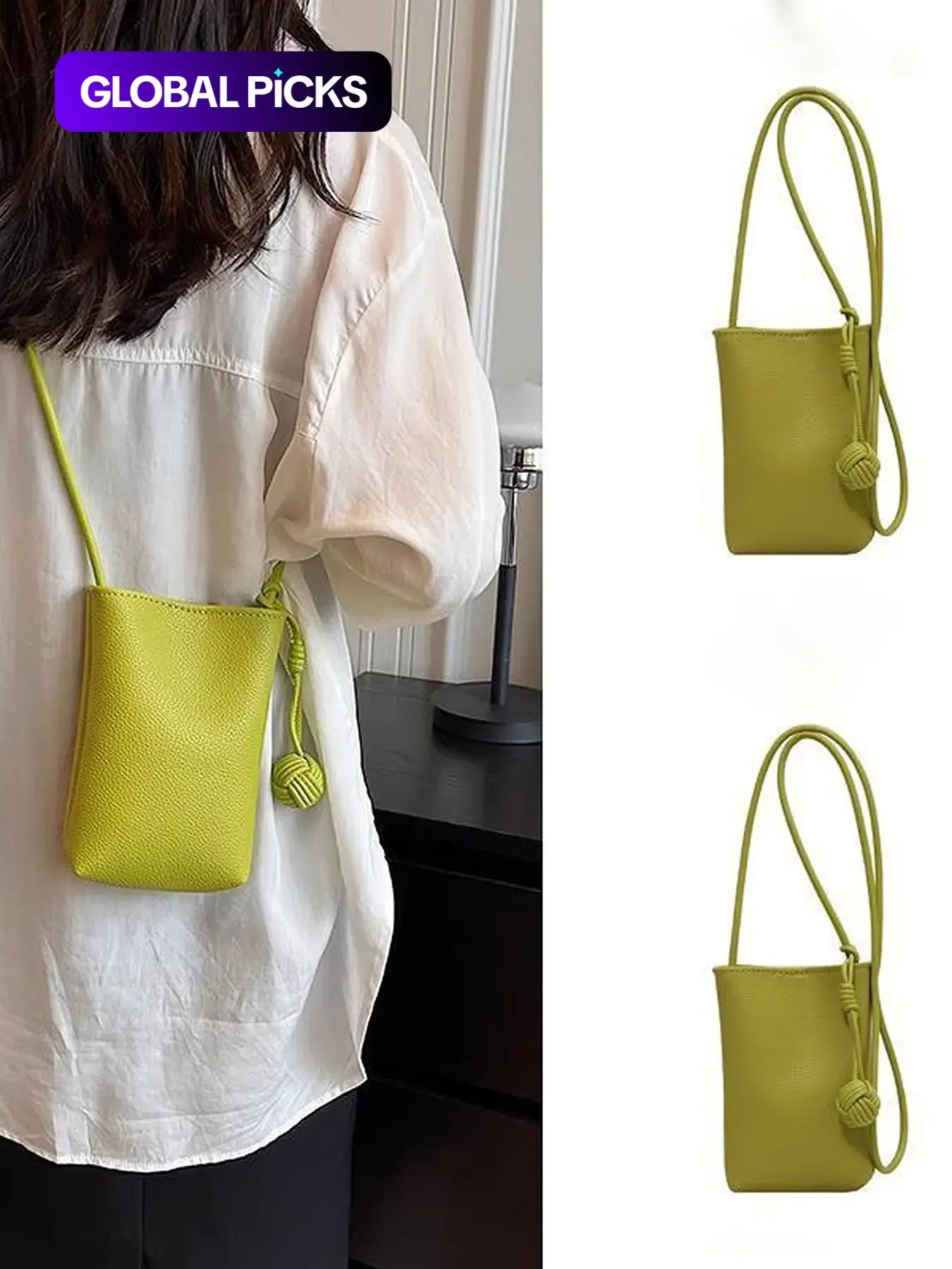 Dopamine Color Small Mobile Phone Bag with Small Woven Knot Pendant, Portable Bucket Shape Bag, Solid Color Crossbody Bag, Trendy Minimalist Purse, Shoulder Purse, Casual Handbag, Everyday Shoulder Bag, Fashionable Bag, Casual Bags #GLOBAL PICKS