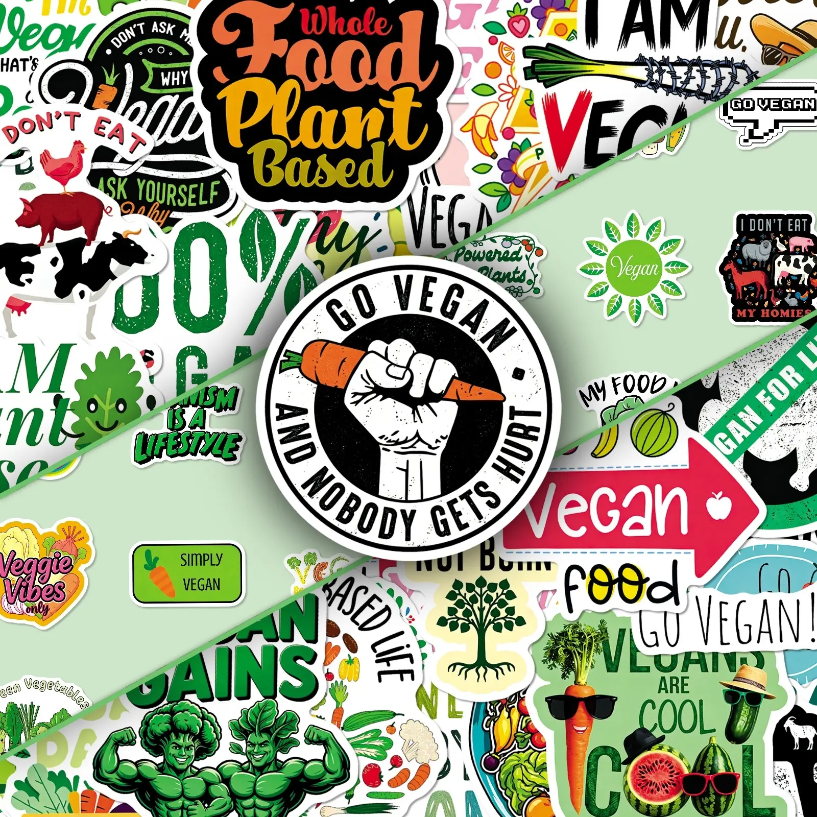50Pcs Vegan & Eco-Friendly Stickers – Creative Fun Designs for DIY Scrapbooking, Journaling, Phone Cases & Craft Decor
