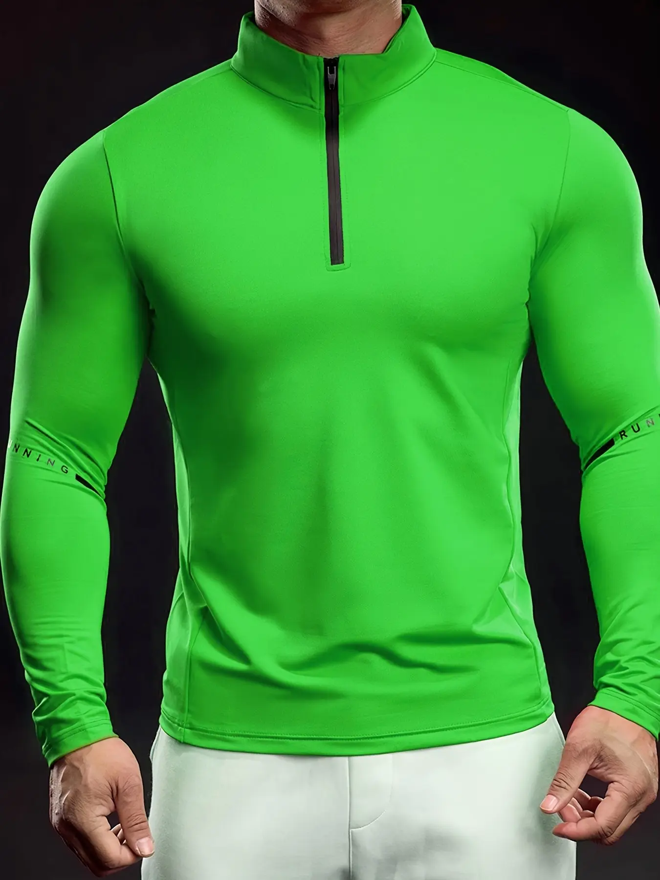 Men's Quarter-Zip Long Sleeve Sports Shirt, Quick-Dry Compression Top, Ideal for Fitness, Running, Cycling, Men's Athletic Wear, Fitness Shirts, Compression Activewear