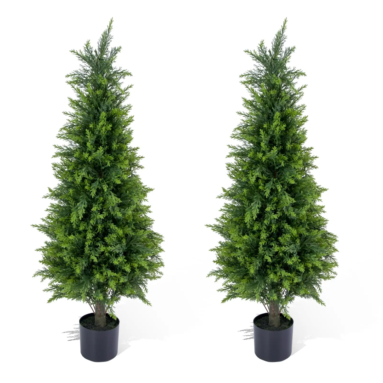 2PC UV-Resistant Faux Cedar Topiary Trees – Realistic Evergreen Shrubs in Weighted Pots