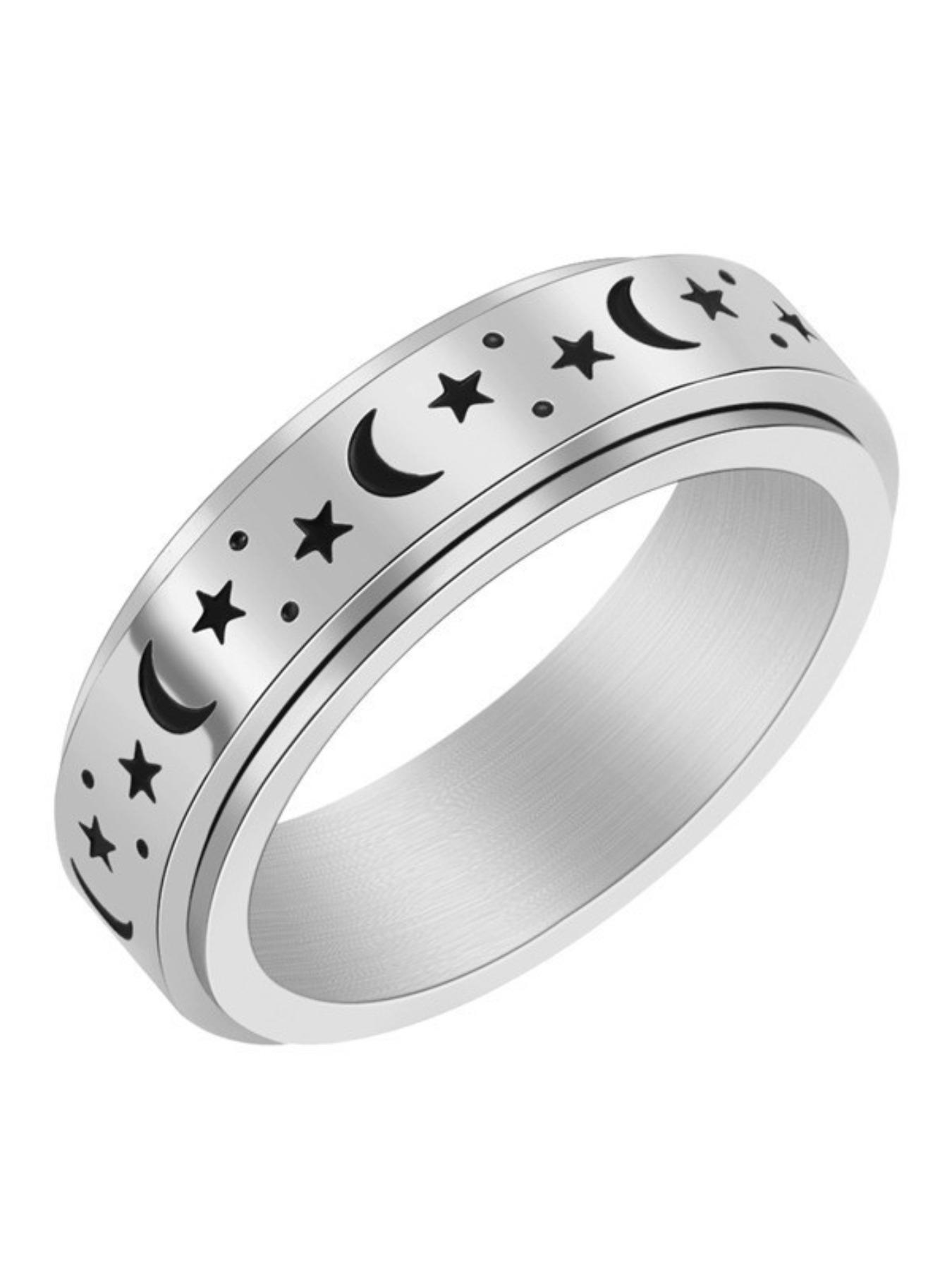 2025 New Trendy Star & Moon Decor Anxiety Ring, Elegant Everyday Ring, Rotating Openwork Ring, Fashion Matching Clean Outfit Jewelry Accessories for Women & Men, Teen Girl