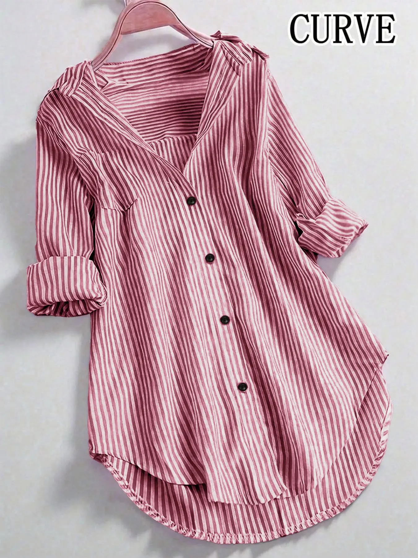 Plus Size Women's Striped Button Collared Blouse, Casual Daily Tops Loose Long Sleeve Woven Shirt, All Seasons Wear, Perfect for Office & Daily Wear, Womenswear