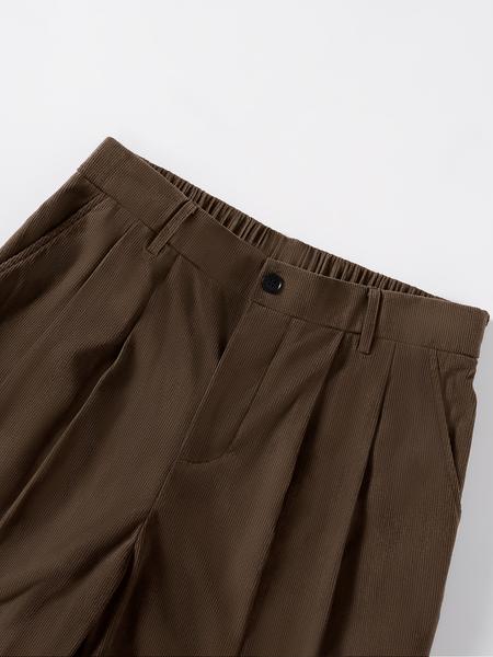Men's Solid Color Corduroy Pants Loose Fit Straight Leg Side Pocket Casual Slant Pocket Basic Bottoms Retro Classical Ribbed Elastic Waist Micro Pleated Dress Pants Soft Easily Match Fall Winter Daily Lounge Pants Clubwear Party Outdoor Work as A Gift