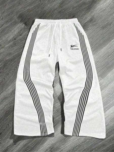 Men's Letter & Star & Striped Print Drawstring Waist Sweatpants, Regular Fit Casual Street Elastic Waist Straight Leg Trousers for Fall & Winter, Sports Casual Pants, Men's Bottoms for Daily Wear Men's Letter & Star & Striped Print Drawstring Waist Sweatpants, Regular Fit Casual Street Elastic Waist Straight Leg Trousers for Fall & Winter, Sports Casual Pants, Men's Bottoms for Daily Wear