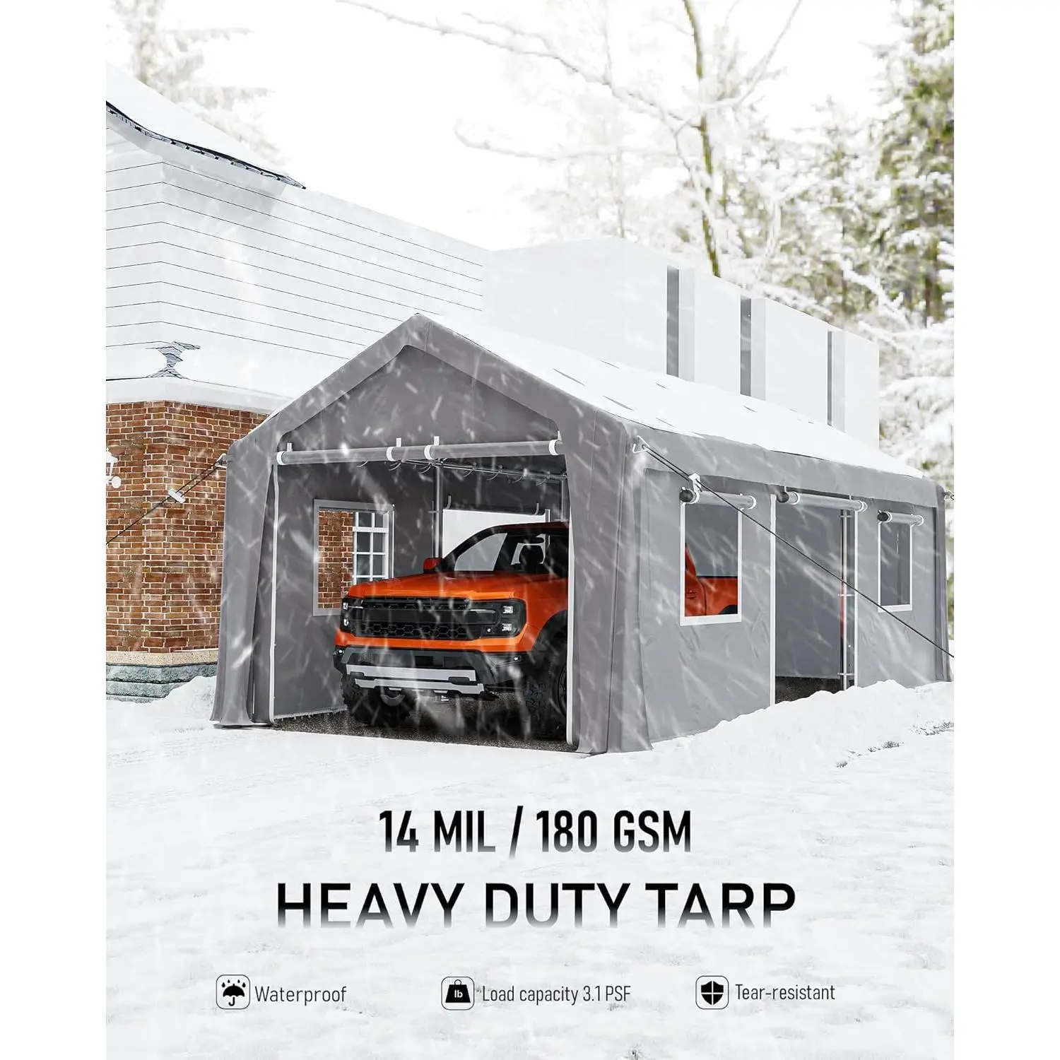 Garvee Carport Canopy - 10x20x10 FT Extra Tall ASTM D4833 Certified Outdoor Shade Awning, 180G Durable Fabric Shelter with Dual Doors for SUVs, Trucks, Camping & Watercraft Sun Protection