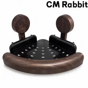 CM Rabbit  No Drill Wood Finish Corner Shower Caddy, Suction Wall Mount Triangular Bathroom Storage Shelf with Drainage Holes, Punch Free Hanging Toiletry Organizer Rack for Bathroom Shower Corner