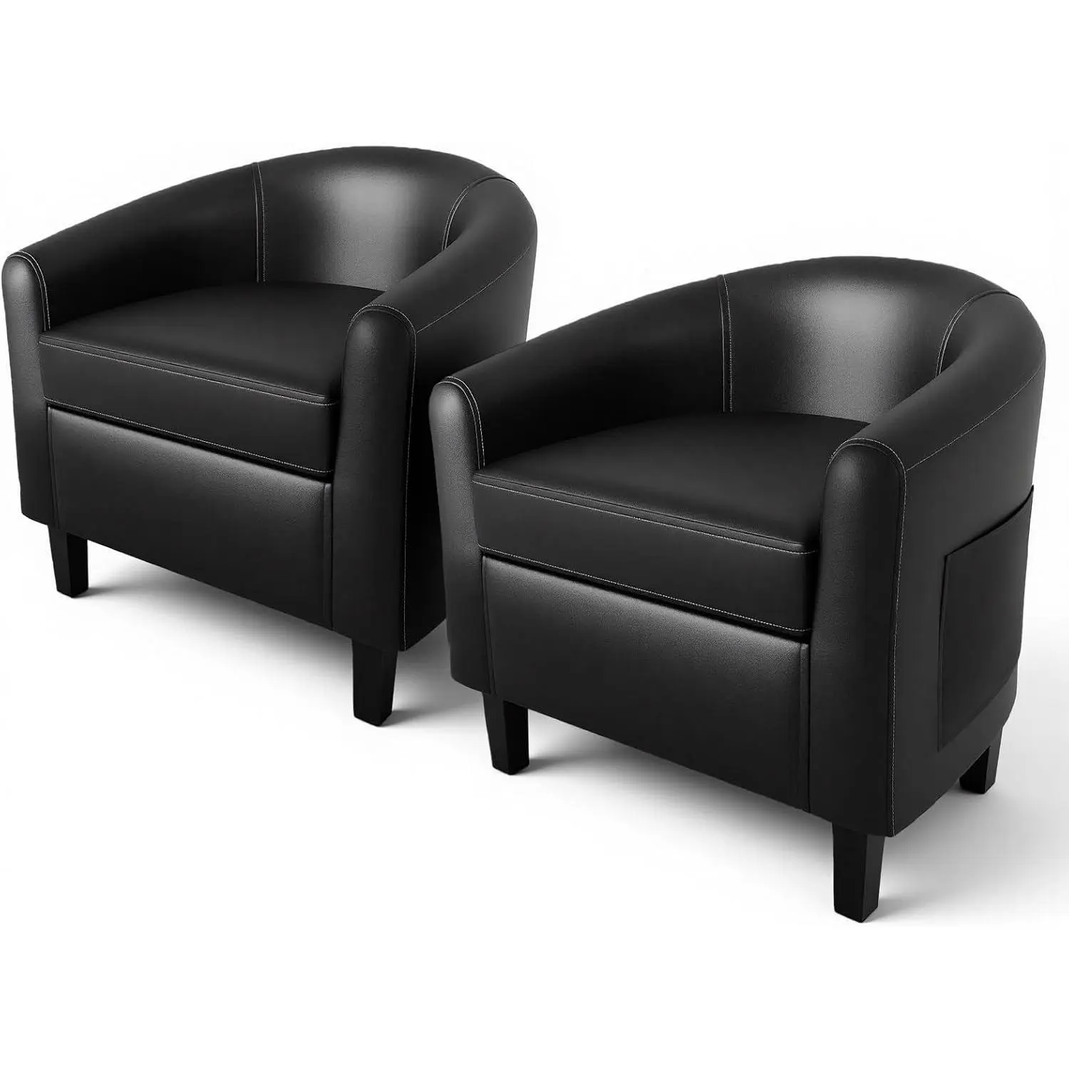 Accent Barrel Chairs Set of 2 – Faux Leather Club Armchairs, Soft Padded Seat for Living Room, Bedroom, Waiting & Reading Room