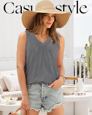 WIHOLL Tank Top for Women Loose Fit Sleeveless Shirts V Neck Summer Clothes Ruched Women's Tees and Tanks Curved Hem SpringStatements WIHOLL Tank Top for Women Loose Fit Sleeveless Shirts V Neck Summer Clothes Ruched Women's Tees and Tanks Curved Hem SpringStatements