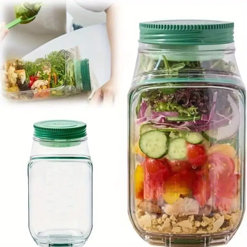 Reusable Plastic Salad Container with Side Opening Lid and Flip Cover, Leak-Proof Salad Jar for Salads, Sauces, Soups, Meal Prep, Lunch, Dinner, Office Use, Food Storage Container