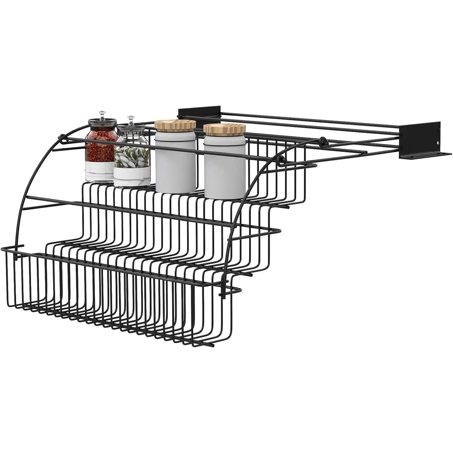 3-Tier Pull Down Cabinet Spice Rack Organizer, Retractable Large Capacity Kitchen Storage Shelf for Pantry, Holds Jars, Bottles, Cups