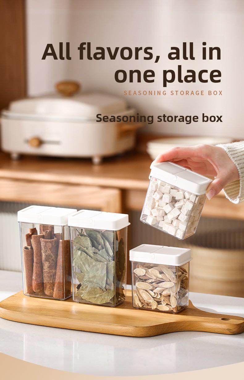 FaSoLa seasoning storage box for kitchen use, transparent with lid, sealed and moisture-proof spice and condiment dispenser box