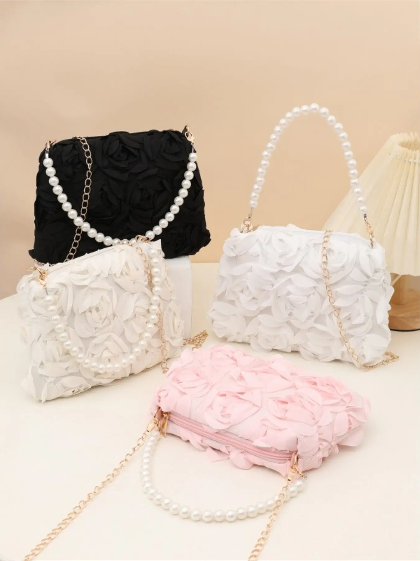 2026 Ladies 3D Rose Flower Handbag, Pear Chain Crossbody Shoulder Bag, Rose Petal Design Daily Casual Minimalist Urban Bag, Casual Fashion Bag, Everyday Bag Handbags