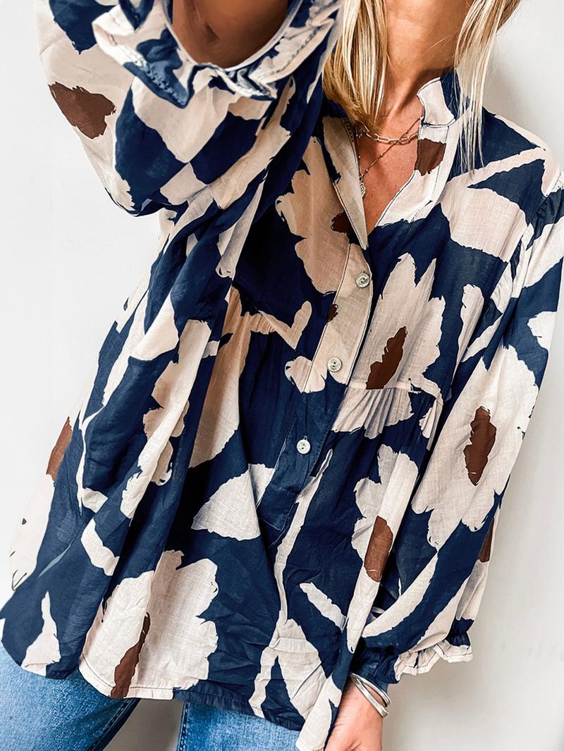 Women's Floral Print Long Sleeve Blouse, Casual Button Top for Daily Wear, Ladies Clothes for All Seasons
