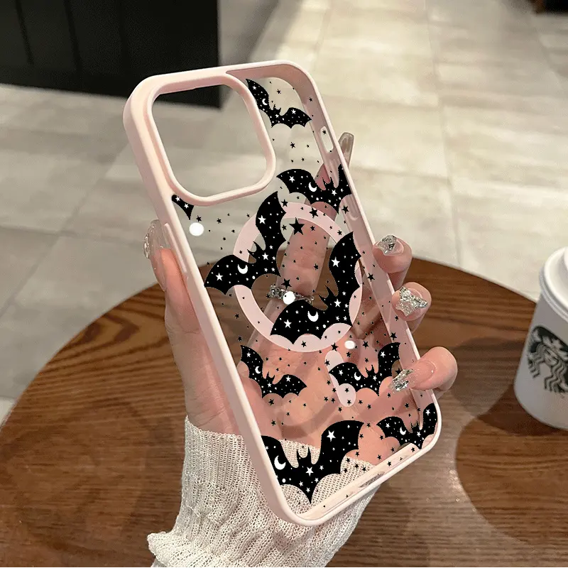 Phone Case - Bat Pattern Transparent Magnetic Large Hole Phone Case for iPhone 17 Air 16 15 14 13 Pro Max/17 16 15 14 Plus, supports wireless charging, for Galaxy S26 S25 S24 S23
