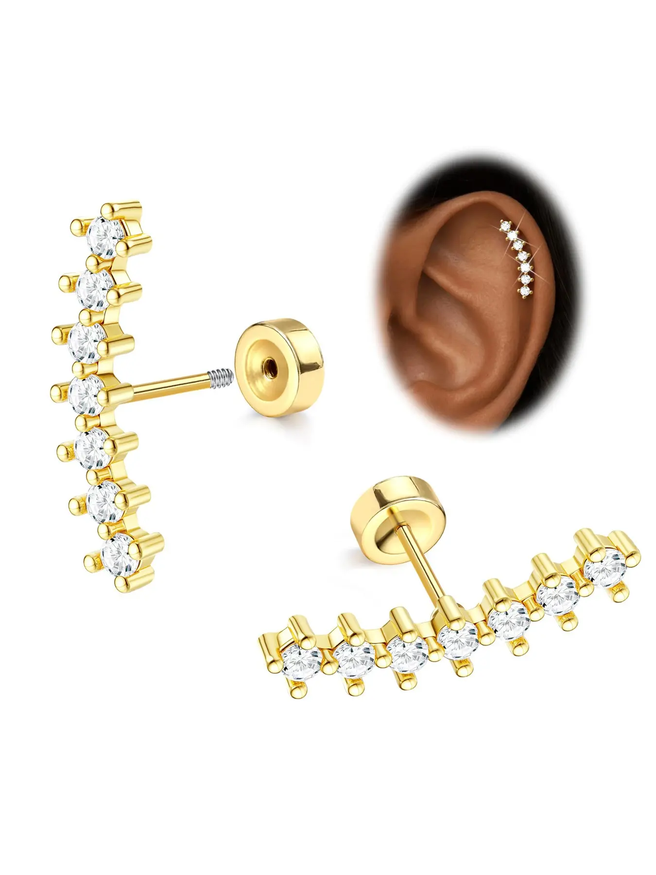 Cartilage Earrings for Women Flat Back Earrings Hypoallergenic Surgical Steel for Sensitive Ears Flatback Stud Earring Helix Conch Tragus Daith Piercing Jewelry 16G
