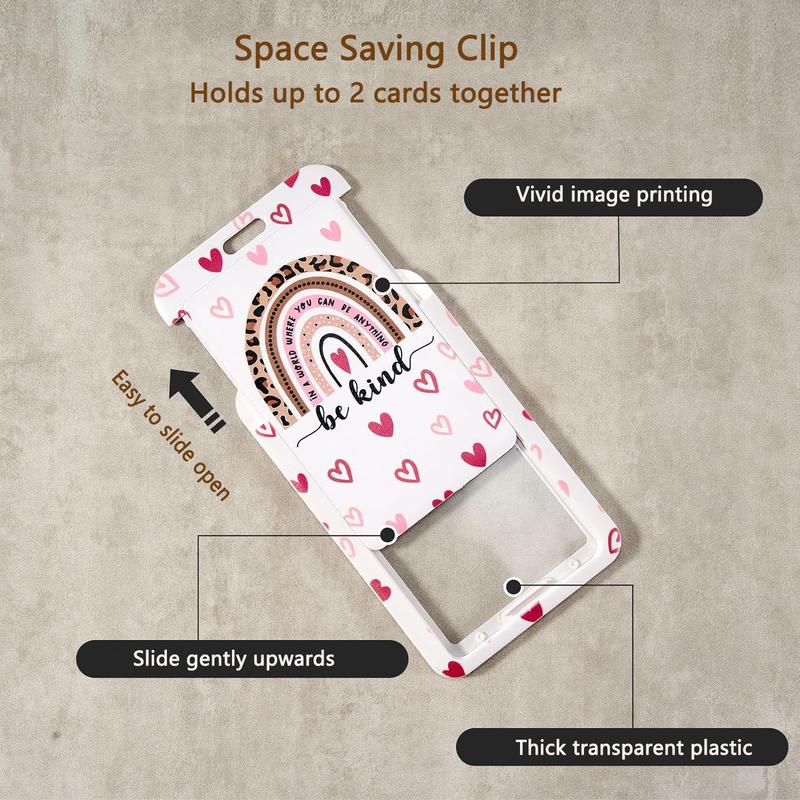 Heart Pattern ID Badge Holder with Lanyard, Badge Holder with Retractable Badge Reel for Women, Employee Card and Name Tag Holder for Office, School, Retractable Badge Holders