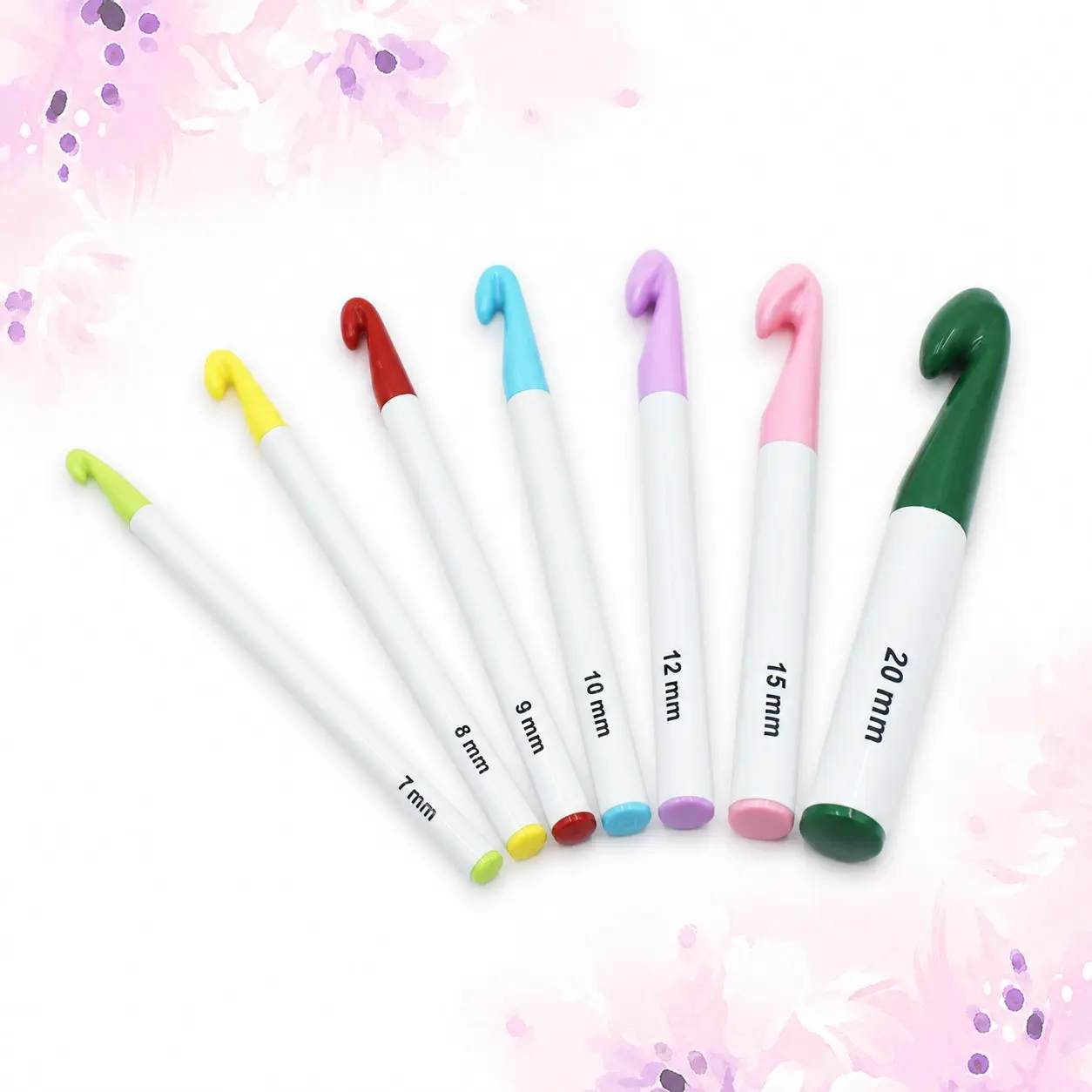 7-Piece Colorful Plastic Crochet Hook Set, Ergonomic Soft Handle, Non-Slip Texture, Durable, Ideal for DIY Crafts and Home Use