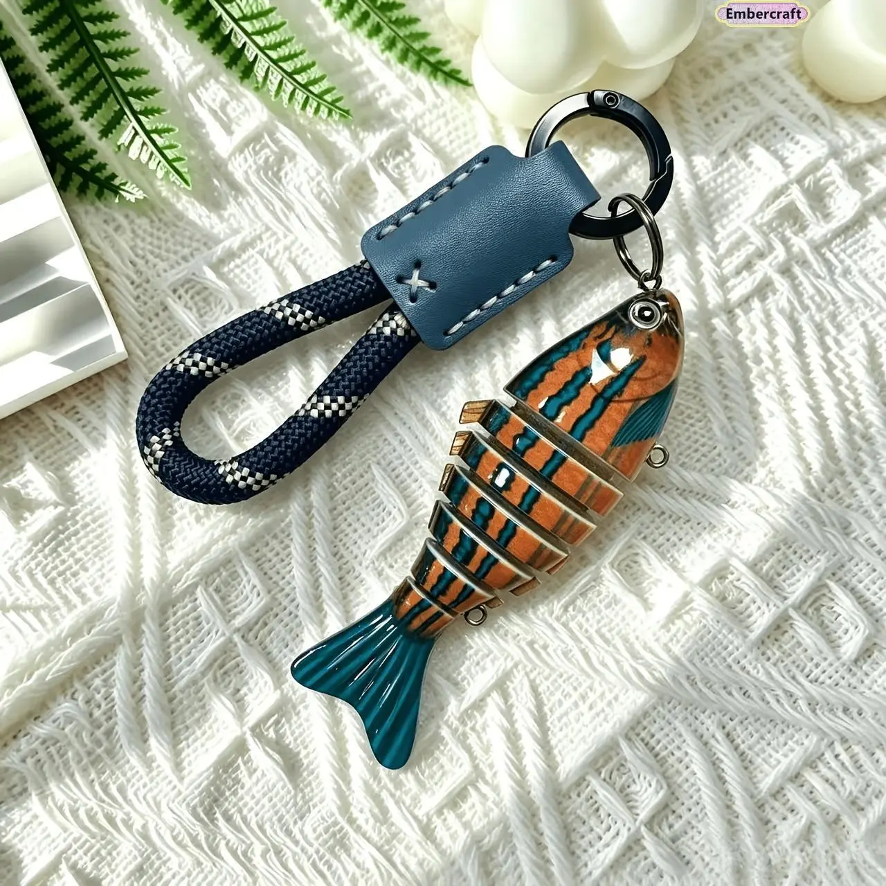 Handmade Wrapped Nylon Rope Fish Keychain, Coastal String-Tether Bag Charm for Men & Women, Lightweight Gift for Car Keys & Ocean Lovers, Keychain For Car Keys, String-Tether Keychains