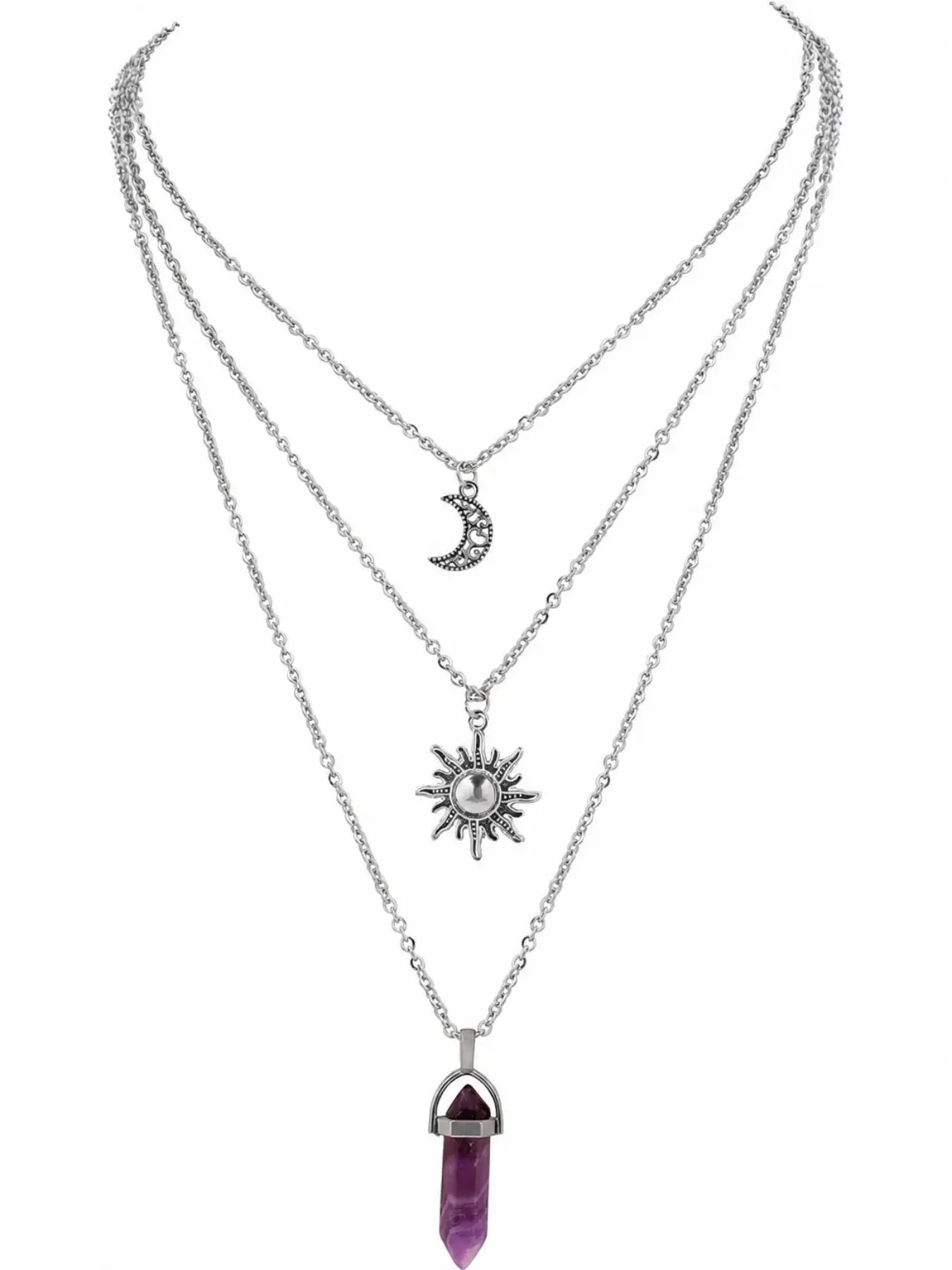 Gothic Layered Crystal Sun and Moon Necklace, Moon and Sun Pendant, Gothic Goth Emo Grunge Necklace, Goth Jewelry, Halloween Christmas Jewelry Gift For Women #Fashionweek#Fallfreshness