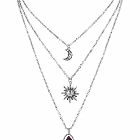 Gothic Layered Crystal Sun and Moon Necklace, Moon and Sun Pendant, Gothic Goth Emo Grunge Necklace, Goth Jewelry, Halloween Christmas Jewelry Gift For Women, Chain Necklaces #Fashionweek#Fallfreshness