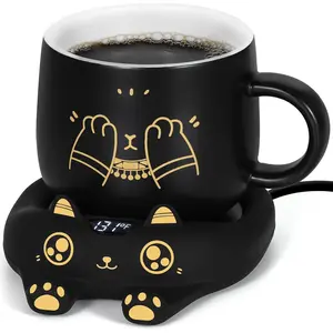 Coffee Mug Warmer & Cute Cat Mug Set, Coffee Cup Warmer for Desk with Auto Shut Off, Beverage Warmer with 3 Temp Settings, Candle Warmer Coffee Warmer with Mug Set for Christmas & Birthday Gifts