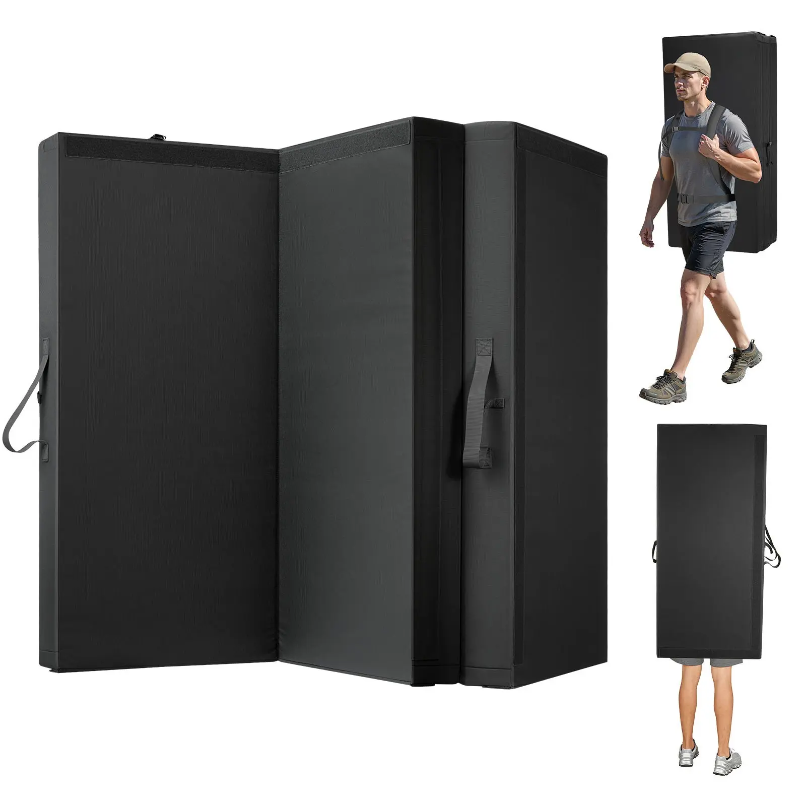 VEVOR Bouldering Crash Pad, Tri-Fold Rock Climbing Crash Pad with Adjustable Backpack Straps and Handle, Foldable Lightweight for Indoor Bouldering Outdoor Climbing, Folded Size 48" x 22.2"x 15", Unisex, Adjustable Strap