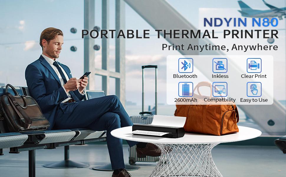 Portable Wireless Thermal Printer N80 - Inkless Bluetooth-Enabled Tech Gadget, Supports 8.5"x11" US Letter & A4, Compatible with iOS, Android & Laptops, Ideal for Sports & Outdoor Camping, Tech Gadgets, Inkless Printer