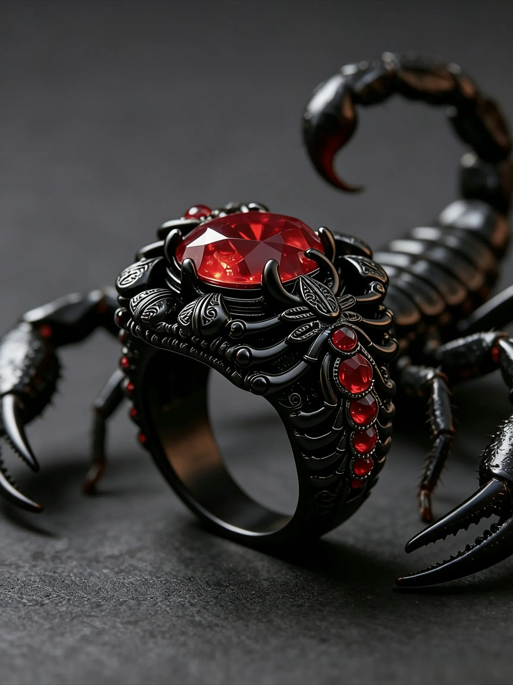 A Gun-Black Imitation Ruby Spider Relief Ring for Men and Women—Niche, Unique, Party, Dark Gothic, and Punk Style Ring, Fashion Ring