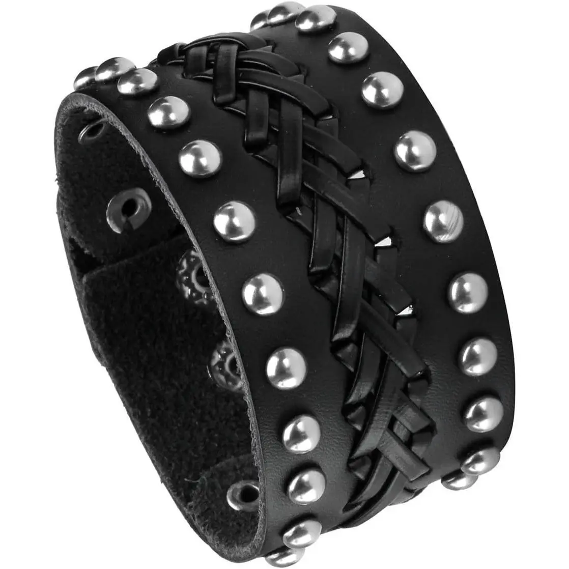 Retro Punk Braceler Wide Belt Wristband PU Leather Snap Button Clasp for Men Women