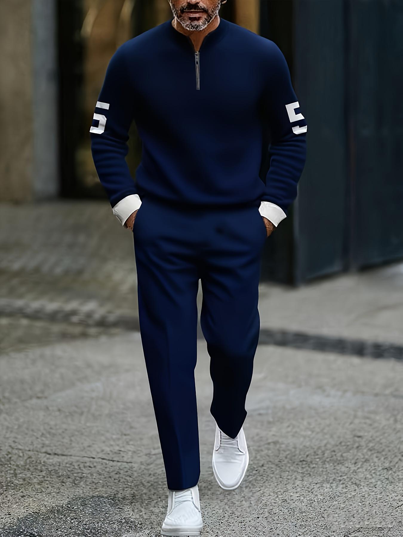 Fashion Stand up Collar Half Zipper Geometric Casual Simple Men's Set Fashion Stand up Collar Half Zipper Geometric Casual Simple Men's Set