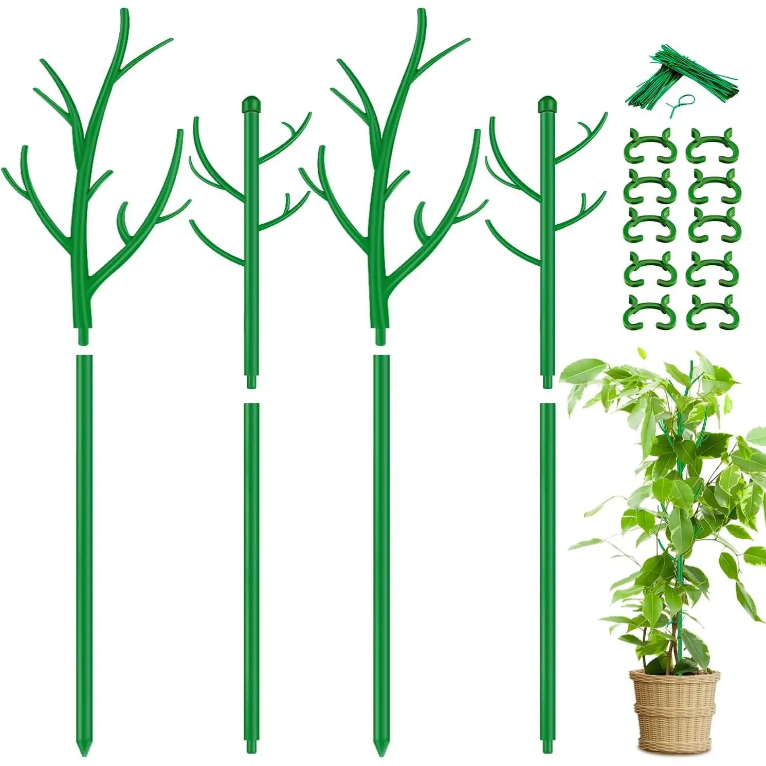 Adjustable Monstera  Support Garden Stakes 8 count Stackable Branch  Stakes for Indoor , Vine, Photos, Climbing and Potted  Come with 30 count  Twist Tie